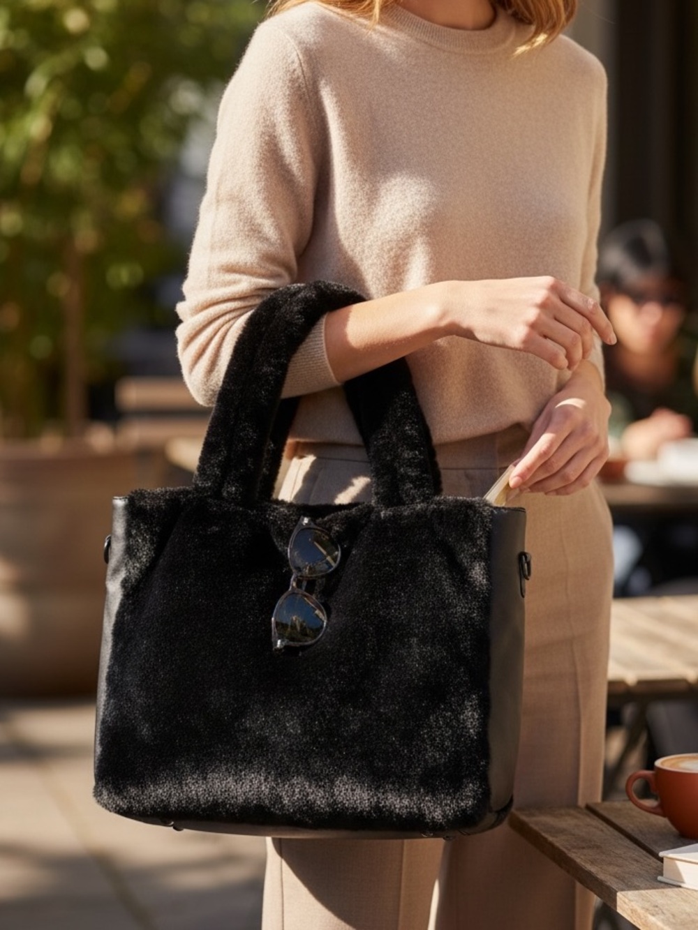Steve Madden Black Faux Fur Tote Bag